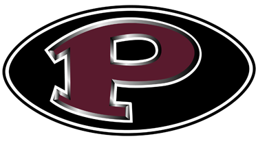 A logo of the letter p in purple and black